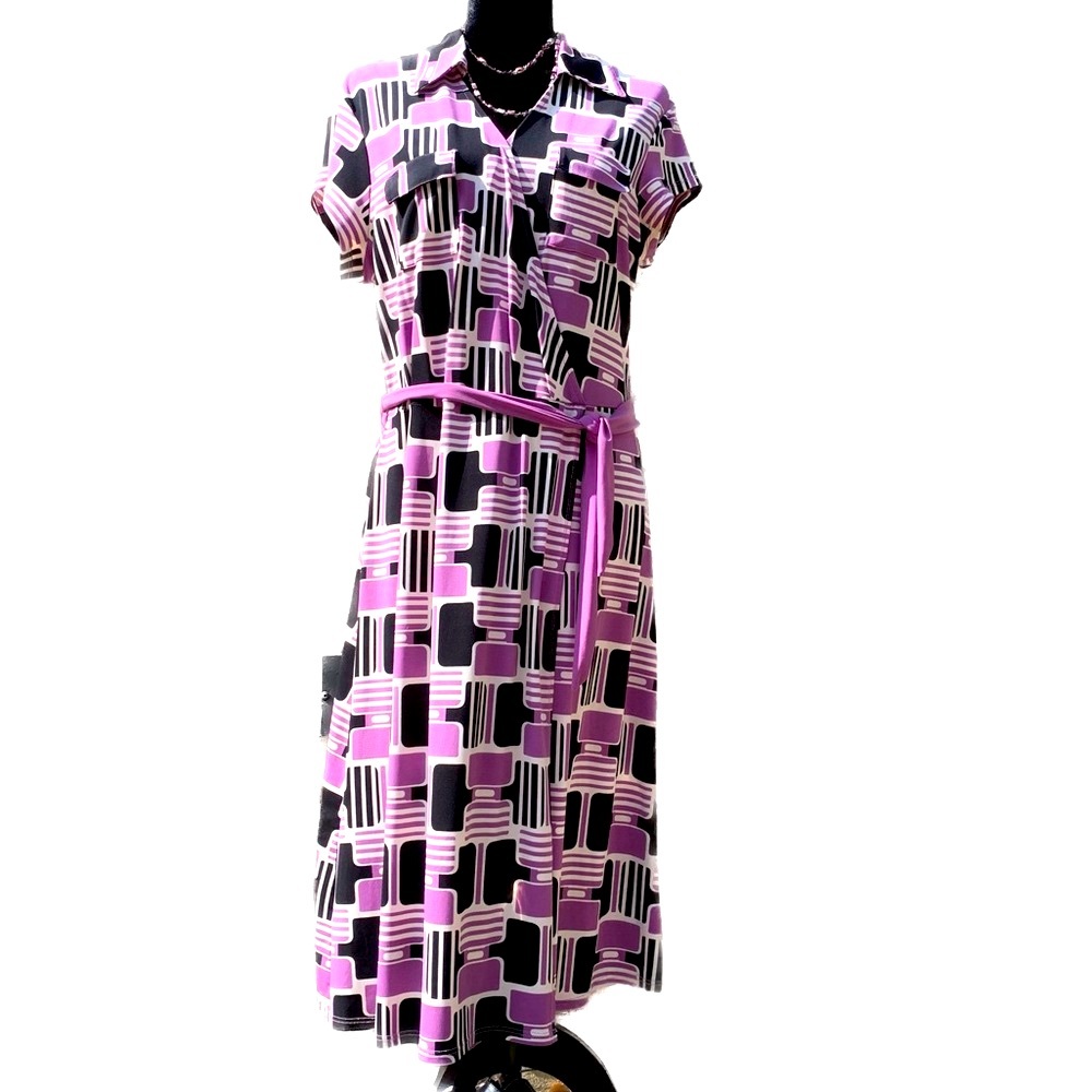 Wrap dress XL purple white black